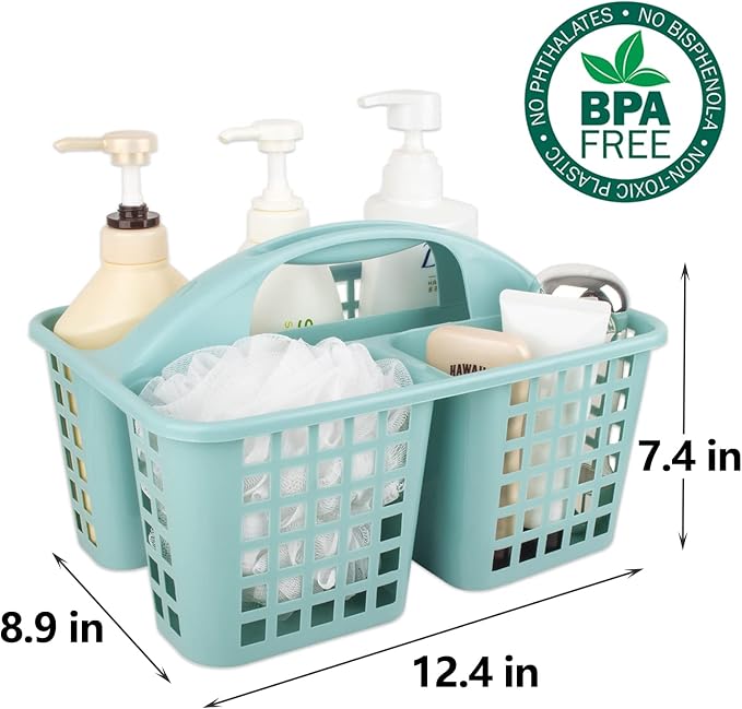 JiatuA Portable Shower Caddy Basket with Compartments Cleaning Supplies Organizer with Handle Plastic Storage Divided Basket Tool Bin for Bathroom, Bedroom, Kitchen, College Dorm, Grey & Light Blue