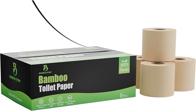 Bamboo Story, Bamboo Toilet Paper Unbleached, 6 Rolls, 3 Ply and 350 Sheets Bamboo Toilet Tissue - FSC Certified, Biodegradable, Chemical Free, Plastic Free, BPA Free, Septic Safe Toilet Paper