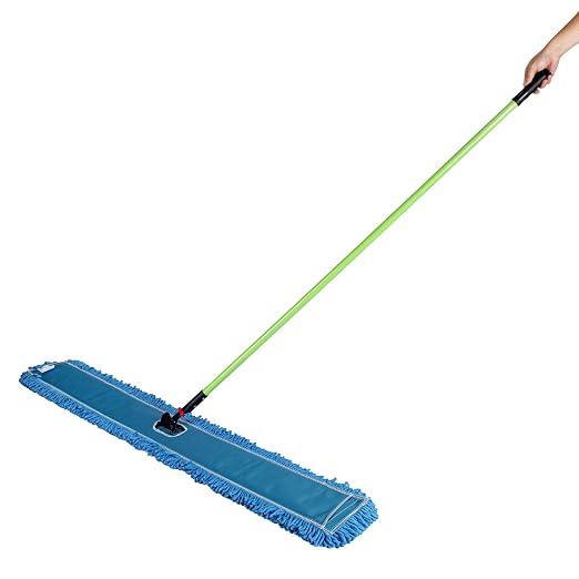 Restaurantware-Clean Tek Professional 59.84 x 5 Inch Dry Floor Mop, 1 Reusable Dust Mop - 64-Inch Handle, Secure Attachment, Blue Microfiber, Machine Washable, for Floor, Cleaning Home Or Office