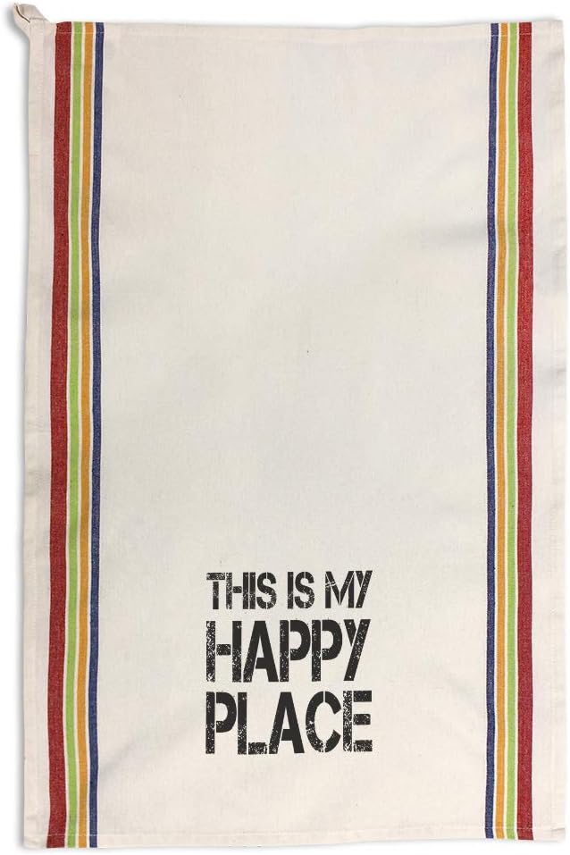 Style In Print Custom Decor Kitchen Towels This is My Happy Place Inspiration & Motivation Happiness Cleaning Supplies Dish Towels Multi Stripe Design Only