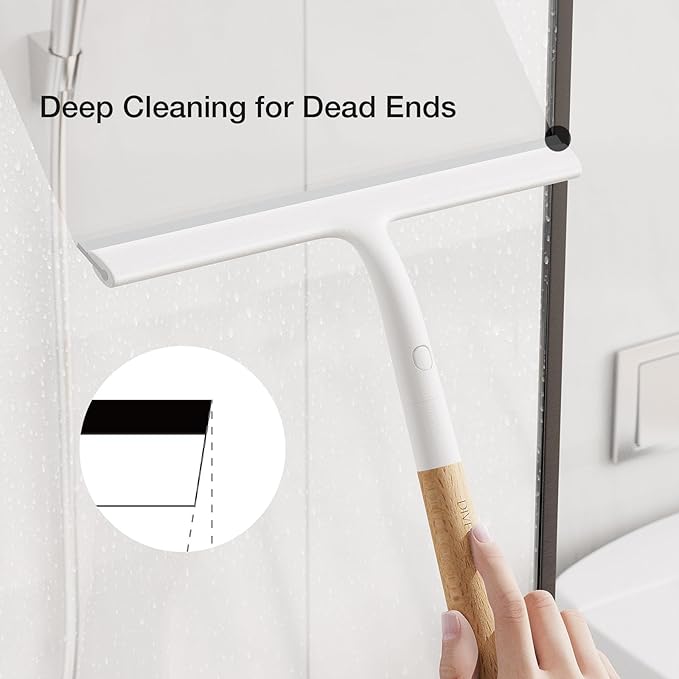 Silicone Shower Squeegee for Glass & Doors, Diveotree Multi-Purpose Squeegee for Bathroom Shower/Windows/Glass/Door, Heavy Duty Scrubber for Car Windshield Cleaning (White, 1pack)