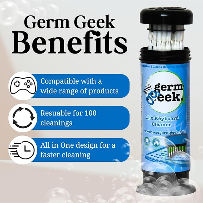 Germ Geek Keyboard & Electronics Cleaning Kit | Patented Precision Brush | Multi-Purpose Tool for Laptop Phone & AirPods | USA-Made, Eco-Friendly & Safe Computer Cleaner