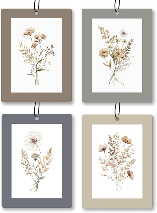 Vintage Rustic Floral Car Air Freshener 4 Pcs, Neutral Cottagecore Flower Hanging Scents Air Freshener for Women Girls Gifts, Retro Floral Scented Car Accessories Decor for Room Closet Drawer