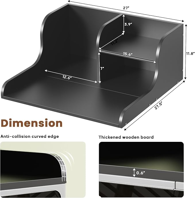 DTK Washer Dryer Countertop with Shelf,27.5" D x 27" W x 11.8" H Wood Countertop for Washer and Dryer,Laundry Countertop with Anti-Slip Strips and Edge Rails,Dryer Countertop for Laundry Room(Black)