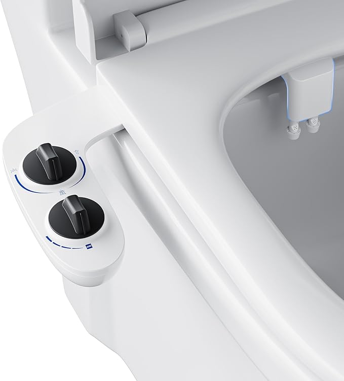 GarveeHome Bidet Attachment for Toilet, Dual Self-Cleaning Nozzles with Rear and Feminine Wash, Adjustable Spray Pressure, Easy Installation Hygienic Bathroom Accessory, Black