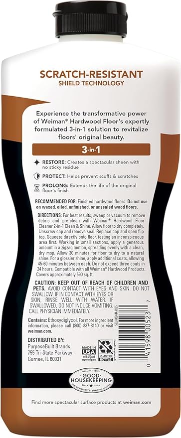 Weiman Wood Floor Polish and Restorer 32 Oz 3PC Bundle - High-Traffic Hardwood Floor, Natural Shine, Removes Scratches, Leaves Protective Layer (Pack of 2)