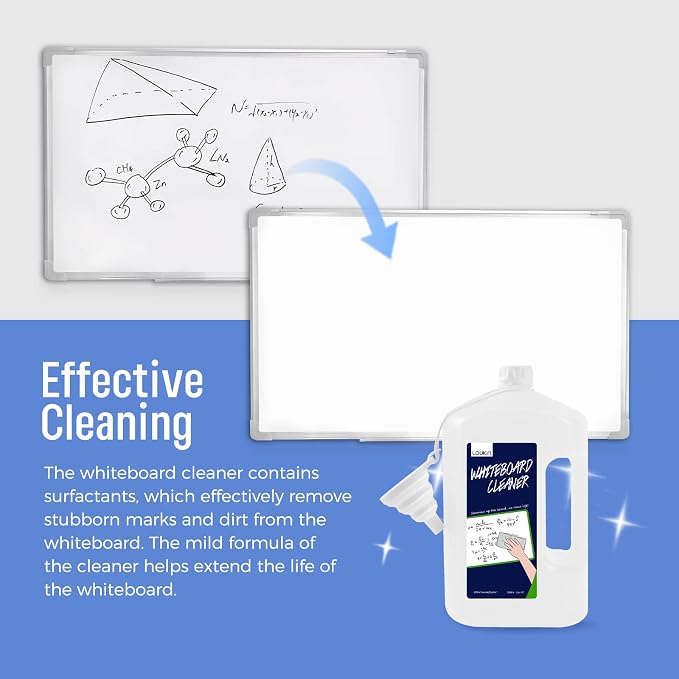loukin Non-Toxic Whiteboard Cleaner, 1 Gallon (128 fl oz) Dry Erase Board Cleaner Ready-to-Use Refill, Connected Collapsible Silicone Funnel for Canned Liquid, Removes Whiteboard Stains