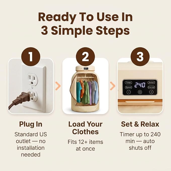Portable Clothes Dryer for Travel – Compact Foldable Electric Drying Machine with Dry Bag & Timer – Fast-Drying for Apartments, RV, Dorm – Clothes, Underwear, Socks – Quiet & Energy Efficient