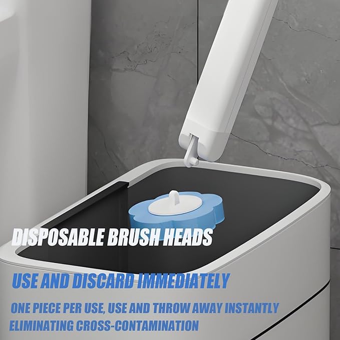 Disposable Brush with Holder & Refill Heads - Hygienic Sanitary Toilet Cleaner for Easy Cleaning, Streak-Free Fresh Bathroom, No Mess Disposable Toilet Bowl Cleaner Wand (1, White)