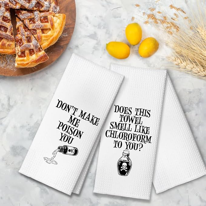 Don’t Make Me Poison You Kitchen Towels 2 Pack, Funny Halloween Horror Kitchen Decor, Baking Flour Sack Dish Towels Gifts for Women Mom Hostess, New Home Sarcastic Gifts for Neighbor Friend