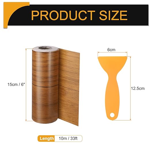 HARFINGTON Wood Grain Repair Tape 6 Inch x 33ft Self Adhesive Repair Patch Tape Simulated Wooden Floor Tapes with Plastic Scraper for Tables Doors Windows Furniture, Dark Brown Wood