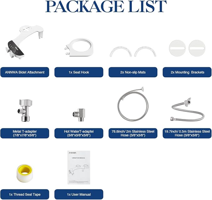 Bidet Attachment for Toilet Seat Non-Electric Bidet Hot and Cold Water Bidet Attachment Toilet Adjustable Water Temperature Posterior/Feminine Wash Dual Retractable Nozzle(AM-US-TT18N)
