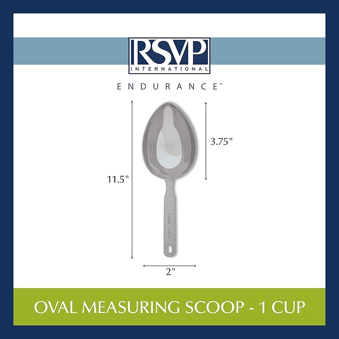 RSVP International Endurance Stainless Steel Measuring Scoop Collection, Oval, 1-Cup