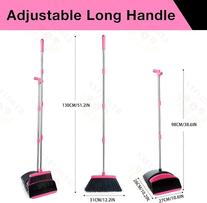Broom and Dustpan Set+Self-Wringing Twist Mop for Floor Cleaning, 57” Long Handle Heavy Duty Microfiber Mop for Wet Mopping on Tile, Hardwood, Kitchen, Bathroom, Patio, Garage