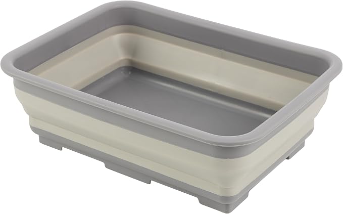 Collapsible Bucket for Cleaning - 7.27L Foldable Wash Bin Dish Tub - Collapsible Wash Basin or Camping Sink for Beach, Tailgating, or Soaking Laundry - Cleaning Supplies by Wakeman (Gray)