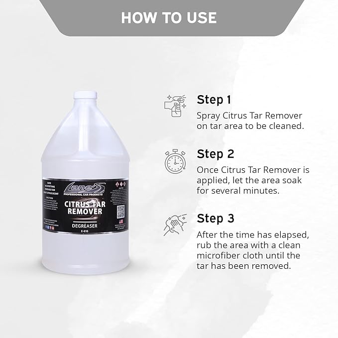 LANE'S Citrus Tar Remover- Tar Remover for Cars, Degreases and Removes Road Tar, Pleasant Citrus Smell, Safe for all Automotives- 128 oz