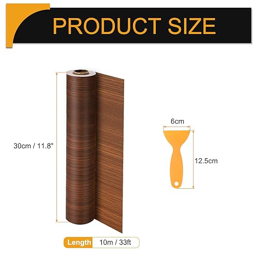 HARFINGTON Wood Grain Repair Tape 11.8 Inch x 33ft Self Adhesive Repair Patch Tape Simulated Wooden Floor Tapes with Plastic Scraper for Tables Doors Windows Furniture, Teak
