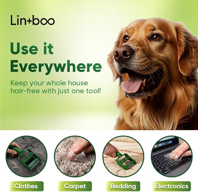 Lintboo Reusable Lint Roller (~360 sheets + 1 handle) – Double-Sided Sticky Roller with Water-Based Adhesive & Reusable/Recyclable Liner – Long-Lasting Pet Hair Remover for Clothes, Furniture & Travel