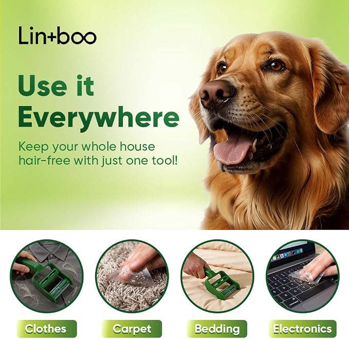 Lintboo Reusable Lint Roller (~720 sheets + 1 handle) – Double-Sided Sticky Roller with Water-Based Adhesive & Reusable/Recyclable Liner – Long-Lasting Pet Hair Remover for Clothes, Furniture & Travel