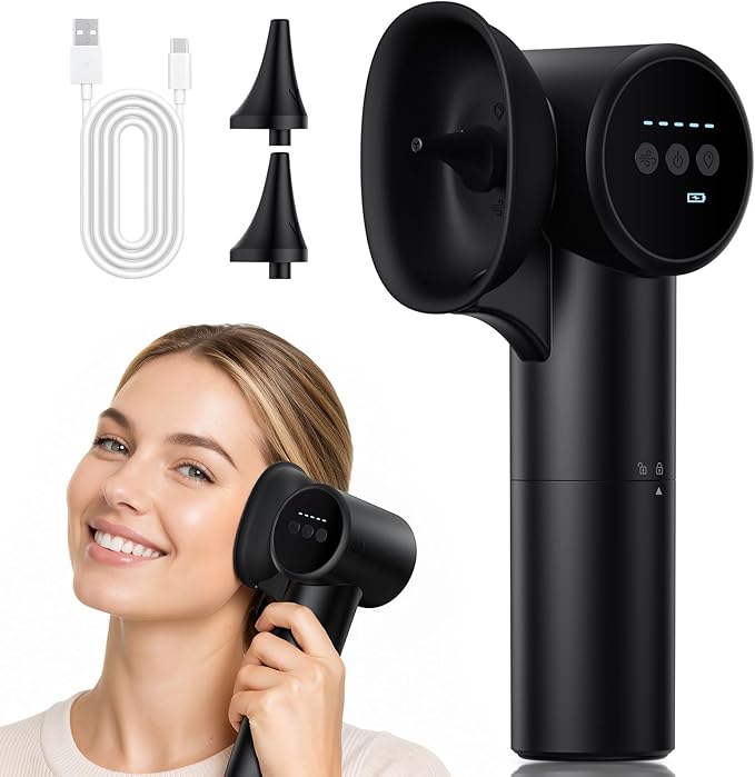 Upgraded Ear Wax Removal, Electric Ear Cleaner with Mild Drying, Safe & Gentle Automatic Ear Cleaner, Cleaning with Dual-Compartment Design, Electric Ear Wax Removal 5 Pressure Settings, IPX7, Black