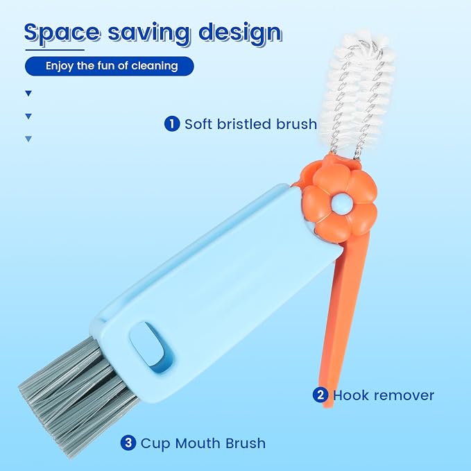 6pc 3 in 1 Cup Lid Cleaning Brush, 180° Rotatable Multifunctional Crevice Cleaner for Water Bottle Tumbler Baby Bottle, Cup Lid Gap Brush with Soft & Firm Bristles + Pick, 6 Pack