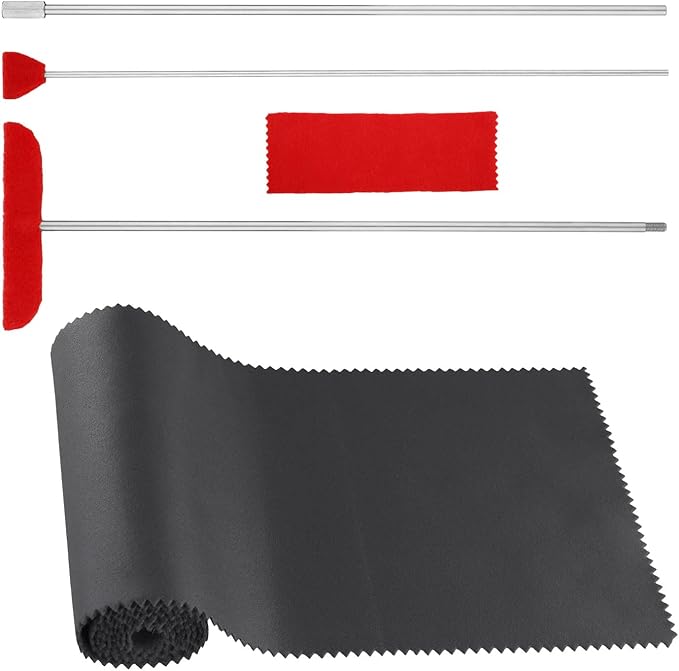 5pcs Grand Piano Soundboard Cleaning Tools, Includes Big & Small Brush Head Cleaning Tool Extension Rod Soft Fiber Polish Cloth, Piano Cleaner Kit (Black, Soundboard Dust Cover)