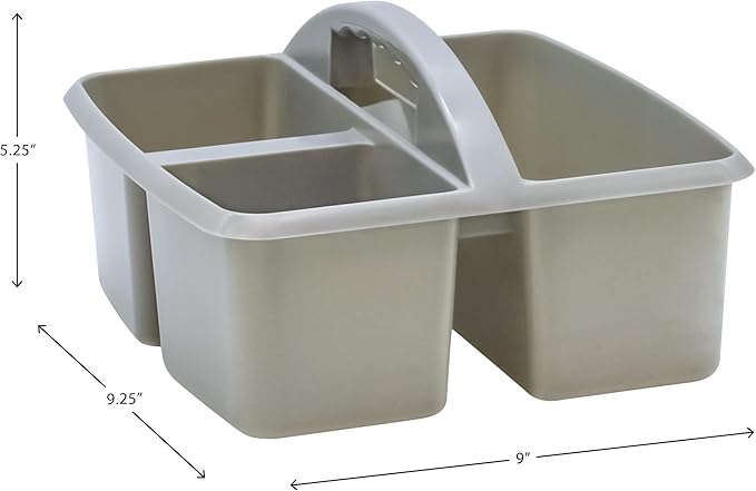 Teacher Created Resources Gray Portable Plastic Storage Caddy 6-Pack for Classrooms, Kids Room, and Office Organization, 3 Compartments