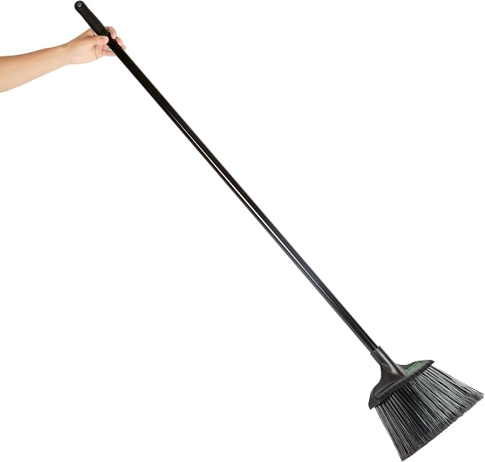 Restaurantware-Clean Tek Professional 13.78 Inch Heavy-Duty Broom, 1 Angle Broom with 58” Steel Handle - Flagged Bristles, Durable Wooden, Commercial Use, for Deck, Driveway, Garage, Yard, Patio