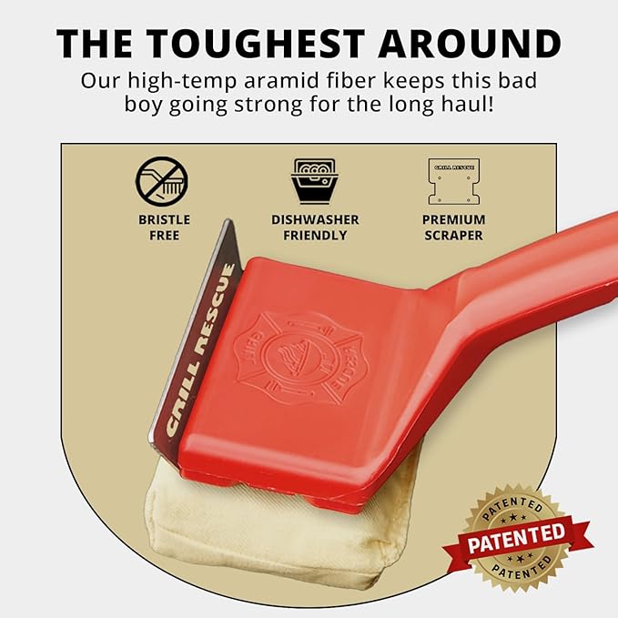 Grill Rescue Griddle Brush –Bristle-Free, Heavy-Duty Griddle Cleaner for Flat Tops & BBQ Griddles | Heat Resistant, Safe for Nonstick Surfaces, Cast Iron & Stainless Steel (Griddle brush with scraper)
