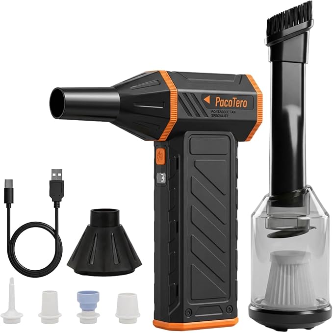 Electric Air Duster, 3-in-1 Cordless Rechargeable Air Blower & Handheld Vacuum with Inflator — 10000mAh Portable Turbo Fan for Car Cleaning, PC Keyboard, Computer