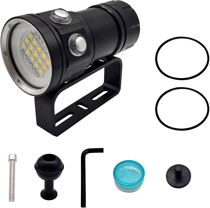 Diving Flashlight, 18000 Lumen IPX8 Waterproof Scuba Dive Light 100M Underwater LED Submersible Torch 120 Degree Wide Beam Angle With 3 Lights and 7 Modes for Outdoor Underwater Sports