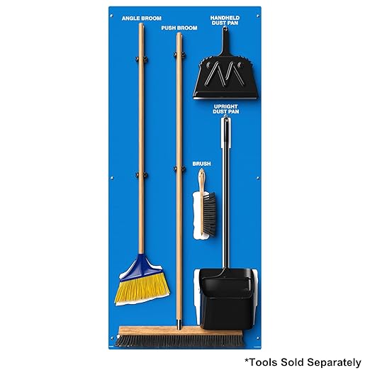 Clean & Sweep 5S Shadow Board/Wall Mount Broom Holder, 68" x 30" Board, 5S Cleaning Station - Board Only, Tools Sold Separately, Made in The USA by AccuformNMC, Blue/White, PSB614BUWT