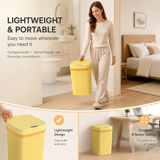 15L Smart Diaper Pail with Motion Sensor Lid | Touchless Hands-Free Baby Diaper Trash Can | Double Locking Seal | Slim Space-Saving Design | Quiet & Durable (Yellow)