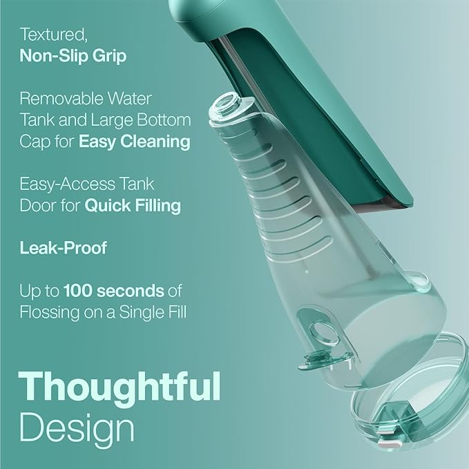 AquaSonic Aqua Flosser PRO - Rechargeable Electric Cordless Water Flosser for Teeth, Gums & Tongue - Waterproof Modern Design, 300ml Large Tank, 3 Modes, 6 Jet Tips, Deluxe Tongue Nozzle - Green