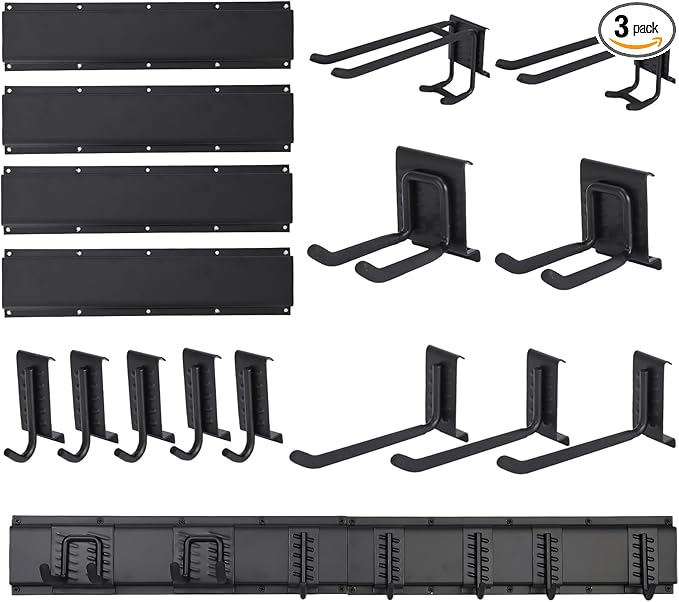 Garvee 64 Inch Garage Tool Organizer Wall Mount, Heavy Duty Garden Tool Storage Organization with 12 Adjustable Hooks, 16 Pack Yard shed Tool Organizer System for Shovel Rake Broom Ladders