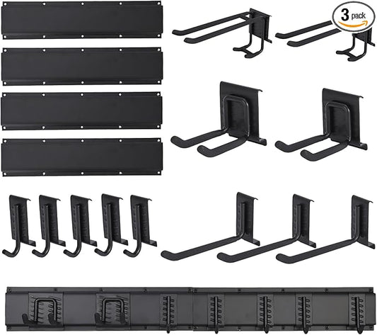Garvee 64 Inch Garage Tool Organizer Wall Mount, Heavy Duty Garden Tool Storage Organization with 12 Adjustable Hooks, 16 Pack Yard shed Tool Organizer System for Shovel Rake Broom Ladders