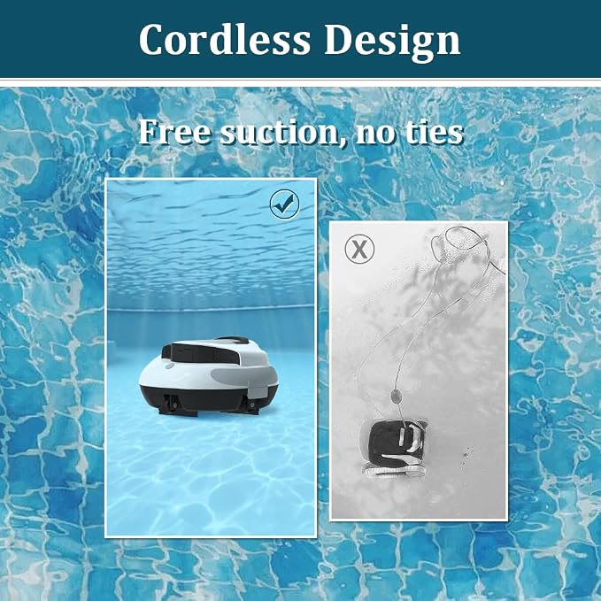 Cordless Robotic Pool Cleaner,100 Mins Automatic Robotic Pool Cleaner Self-Parking Vacuum Suction 5200mAh for Above In-Ground Pool Pool Up to 1000 sq.ft