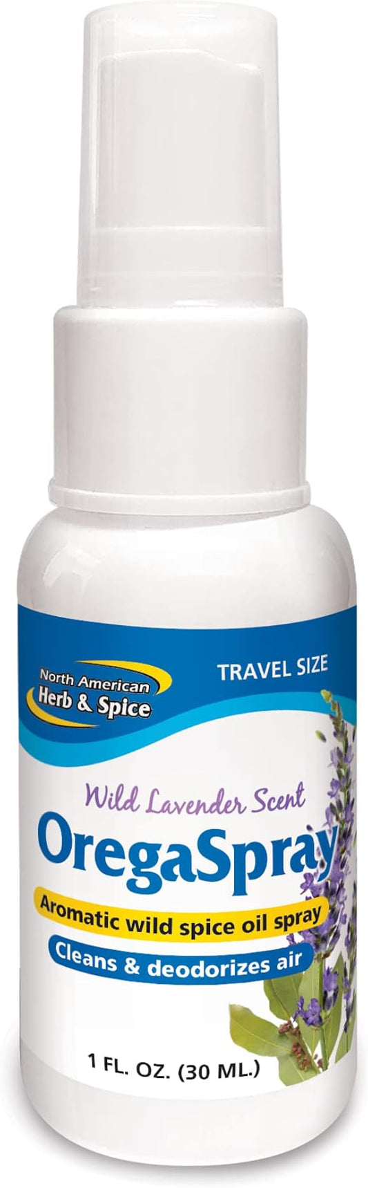 NORTH AMERICAN HERB & SPICE OregaSpray - 1 fl oz - Travel Size - Aromatic Wild Spice Oil Spray - Cleans & Deodorizes Air - Use as a Vegetable Wash, Breath Freshener & More - Wild Lavender Scent