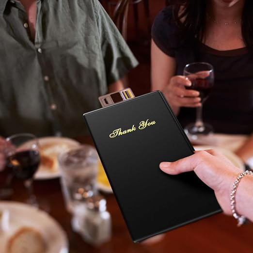 Check Presenters for Restaurants – 40 Pack Guest Check Card Holder- Black with Gold Thank You Imprint- Bill Book Restaurant Supplies 5.5’’ x 10’’ (40 Pack)