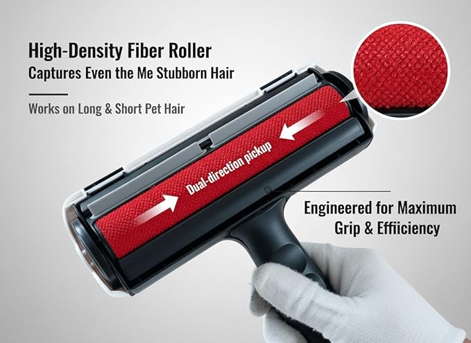 Reusable Pet Hair Remover Roller – Premium Black & White Lint and Fur Cleaner for Cat & Dog Owners, Ideal for Furniture, Rugs, Bedding, Upholstery, Stairs, Car Interiors & Household Surfaces