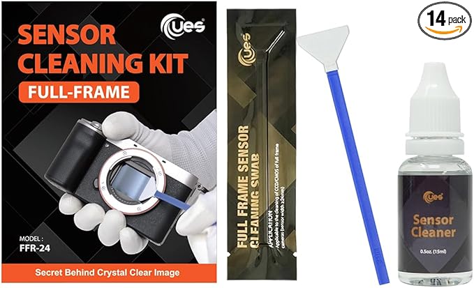 UES FFR24 Full Frame Camera Sensor Cleaning Kit: 14 x 24mm Sensor Cleaning Swabs and 15ml Sensor Cleaner Liquid Solution for Sony Nikon Canon Full-Frame DSLR & Mirrorless CMOS CCD