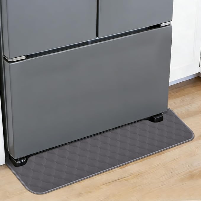 ToLanbbt Refrigerator Spill Mat - 37.5'' x 8.5'' Silicone Under Fridge Floor Protector with Raised Edge, Leak Catcher Liner Drip Tray for Refrigerator Washing Machine, Dryer, Wine Cooler, Gray