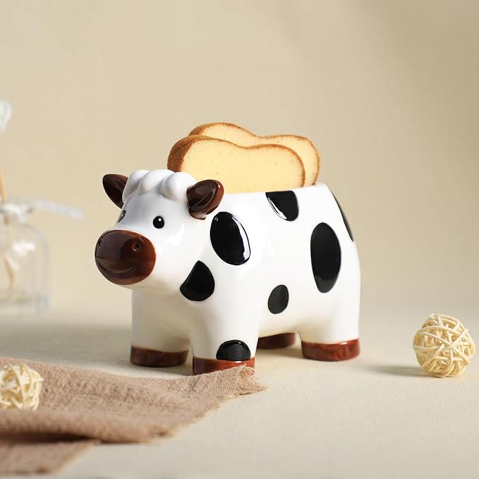 Ceramic Cartoon Cow Shape Sponge Holder for Kitchen Sink, Compact Sink Caddy Organizer, Sccouring Pad and Dish Sponge Holder