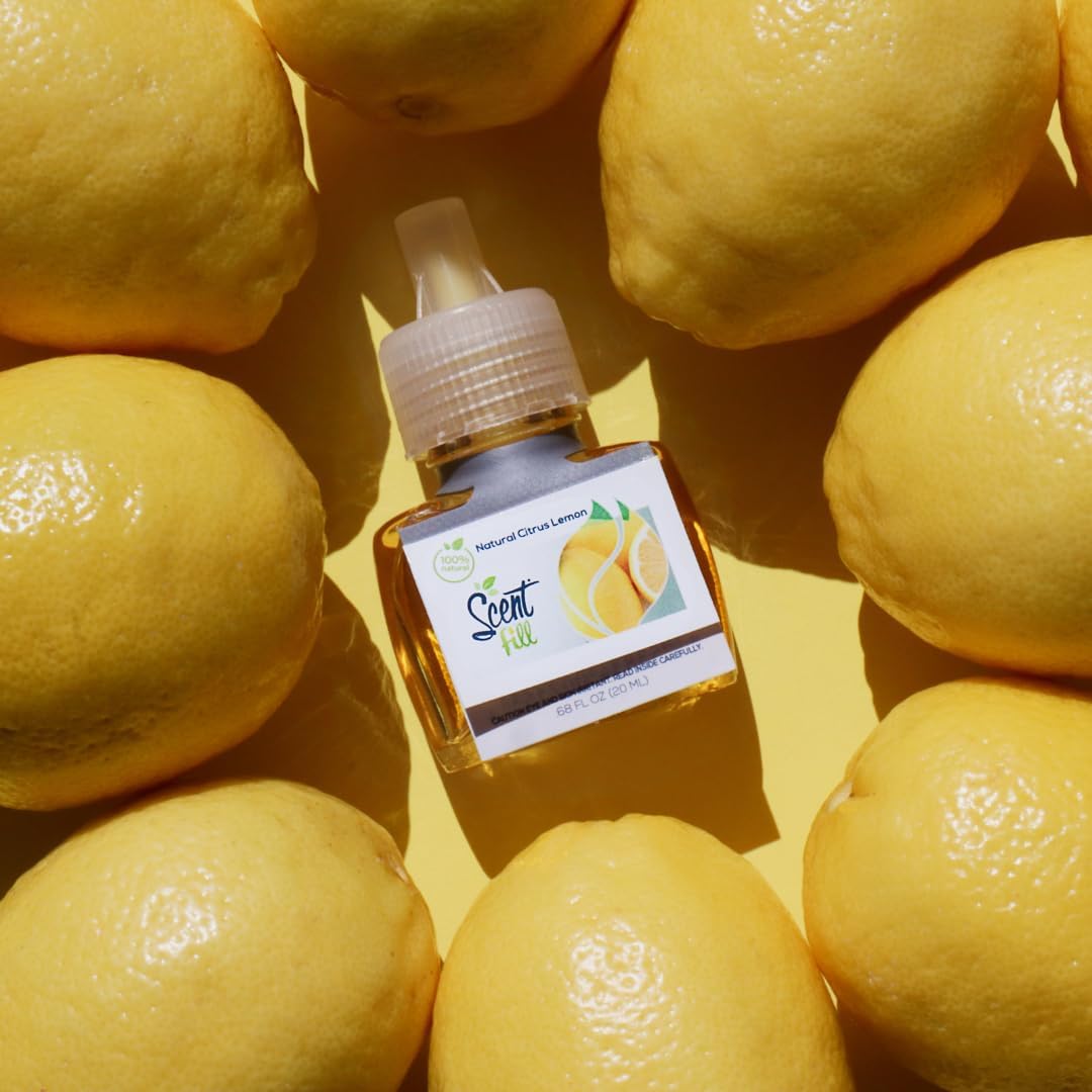 Scent Fill 100% Natural Lemon & Citrus Plug in Air Freshener, Scented Oil Refills, 2 Refills + Diffuser