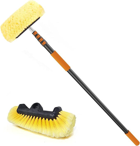 SISUPASSIE Car Wash Brush, 12FT Telescopic Car Wash Brush with Long Handle, 12-Inch Soft Bristle Car Cleaning Brush for Cleaning Car, RV, Truck, Boat, Solar Panels