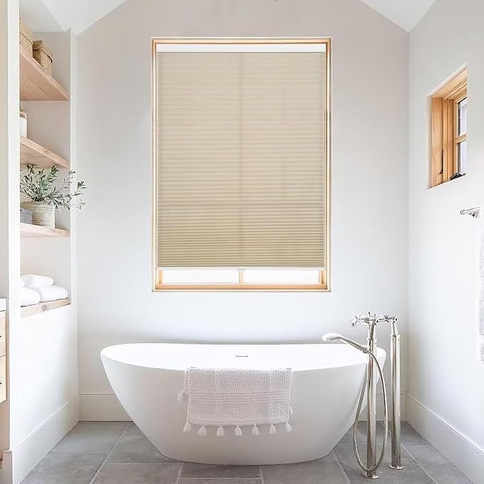 MYshade 1.5-Inch Cellular Cordless Light Filtering Shades, Honeycomb Window Blinds for Soft Daylight & Privacy, Thermal Insulation, Child Safe, Inside or Outside Mount (54" W x 72" H, Beige)