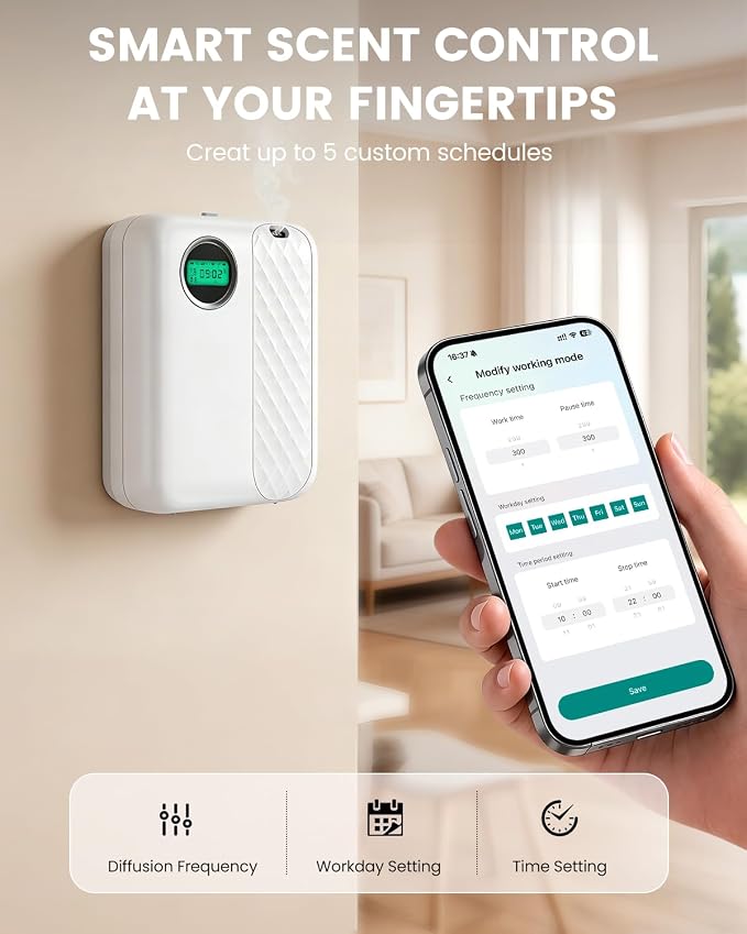 RoyAroma Waterless Essential Oil Diffuser for Home, Smart Scent Air Machine with Bluetooth App Control, Cold Air Diffuser for Large Rooms Up to 2000 Sq Ft, Wall Mount & Tabletop