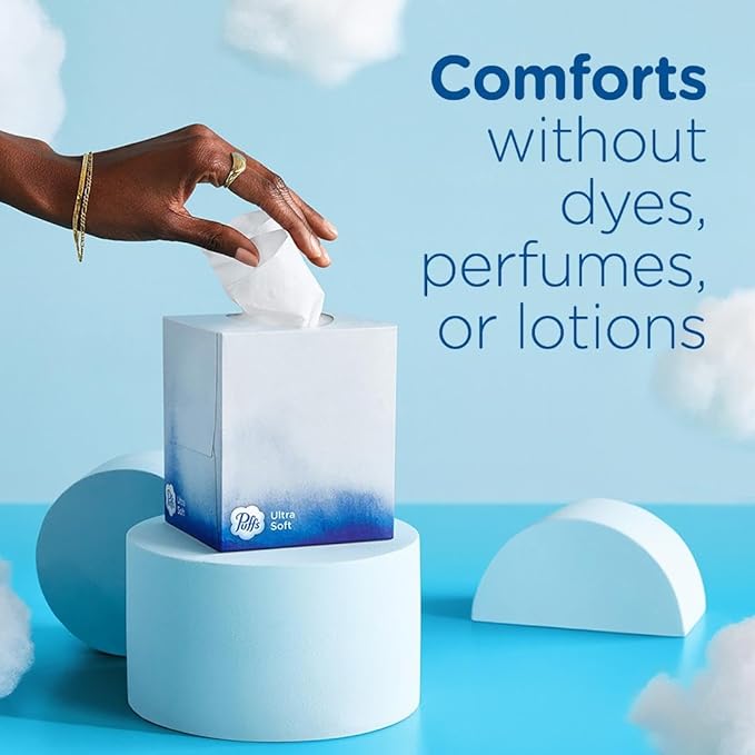 Puffs Ultra Soft Non-Lotion Facial Tissues, 1 Family Box, 124 Tissues Per Box