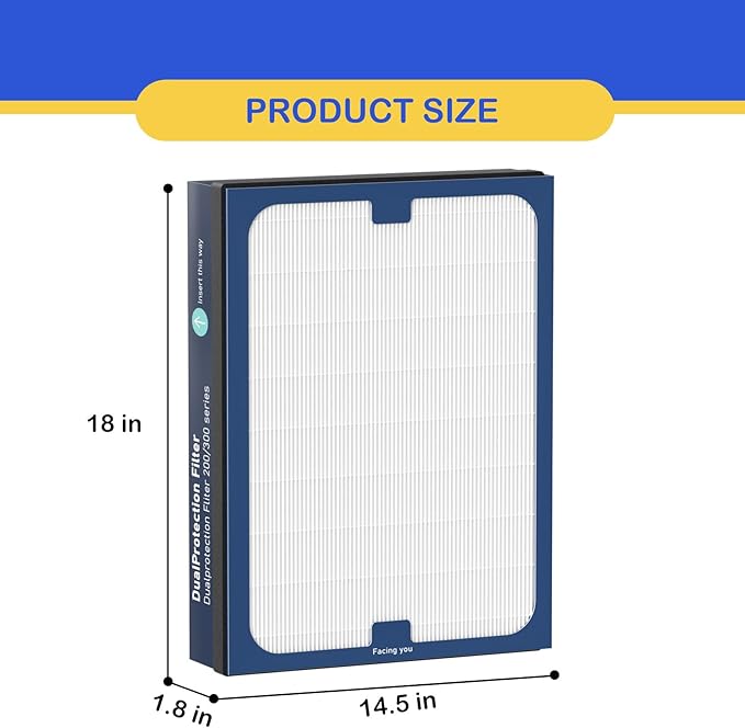 Classic 200/300 Series DualProtection Filter Replacement Compatible with Blueair 200/300 Series, for 200, 201, 203, 205, 210, 215, 250, 270, 280i, 303 Models, True HEPA with Activated Carbon, 2 Pack