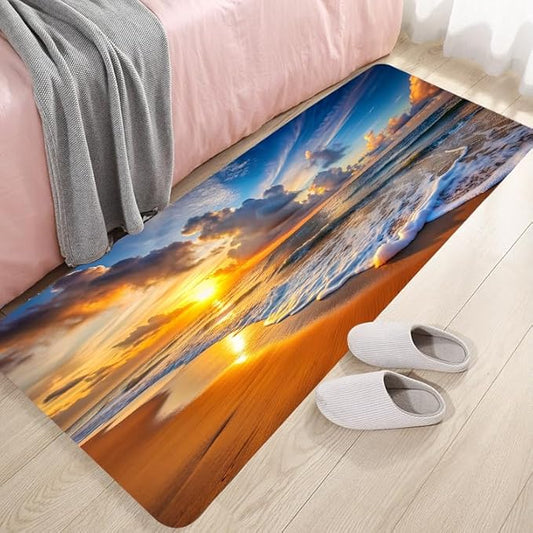 WODEJIA Non Slip Bath Rugs Sponge Foam for Bathroom,Flannel Mat Rug for Living Room, Absorbent Water Clearance MatS for Forlaundry Room and Kitchen, Sunset Beach Decor Welcome Mat 47x18 Inches